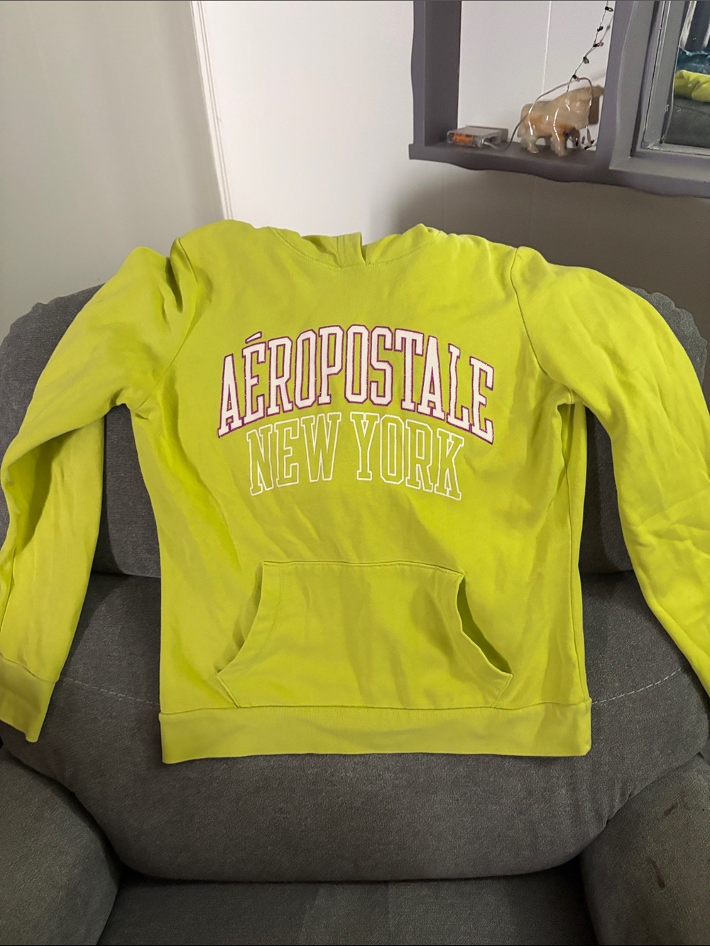 Aeropostale Neon Yellow Pullover Hoodie with Pink & White Logo